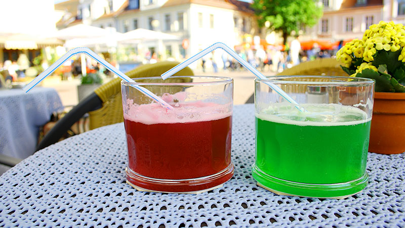 Rd og grnn Berliner Weisse i 2 glass