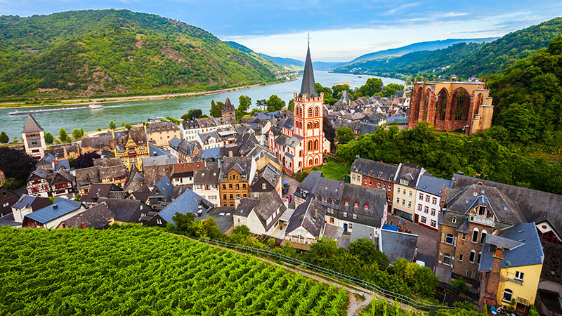 En koselig liten by beliggende ved Rhinen. Omkranset av frodig natur.